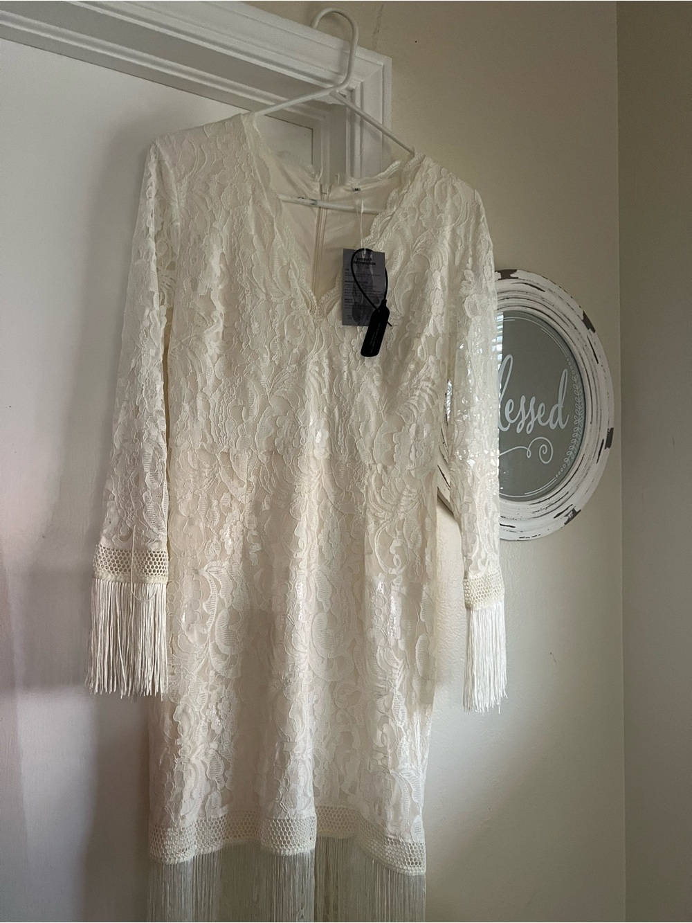 Ivory Lace Fringe Shift Dress - Women